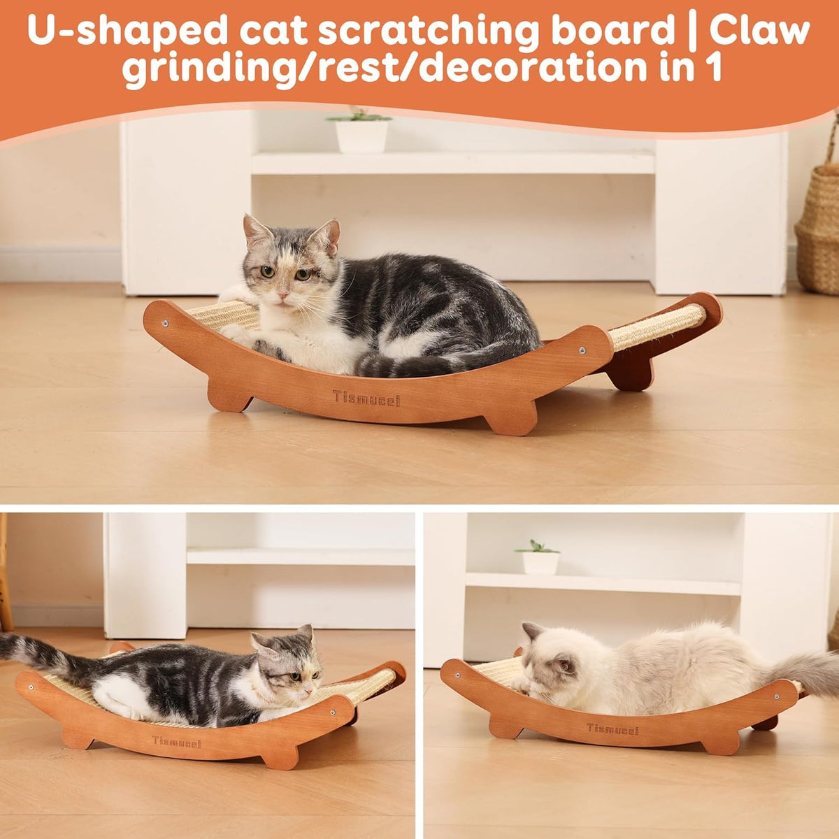 Sisal Cat Scratcher Bed, Beech Wood Cats Hammock,Cat Scratch Pad Indoor cat Toy,Durable Cat