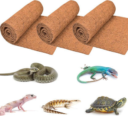 ZeeDix 3 Pieces Coconut Fiber Reptile Substrate Mat, 18 x 36 inches Natural Coco Mat Reptile Carpet