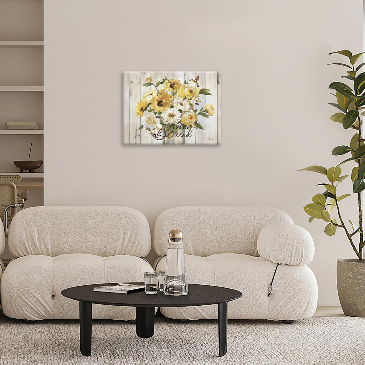 Sunflower Bathroom Pictures Wall Art, Simple Blessed Floral Bathroom Wall Decor, Flower Framed