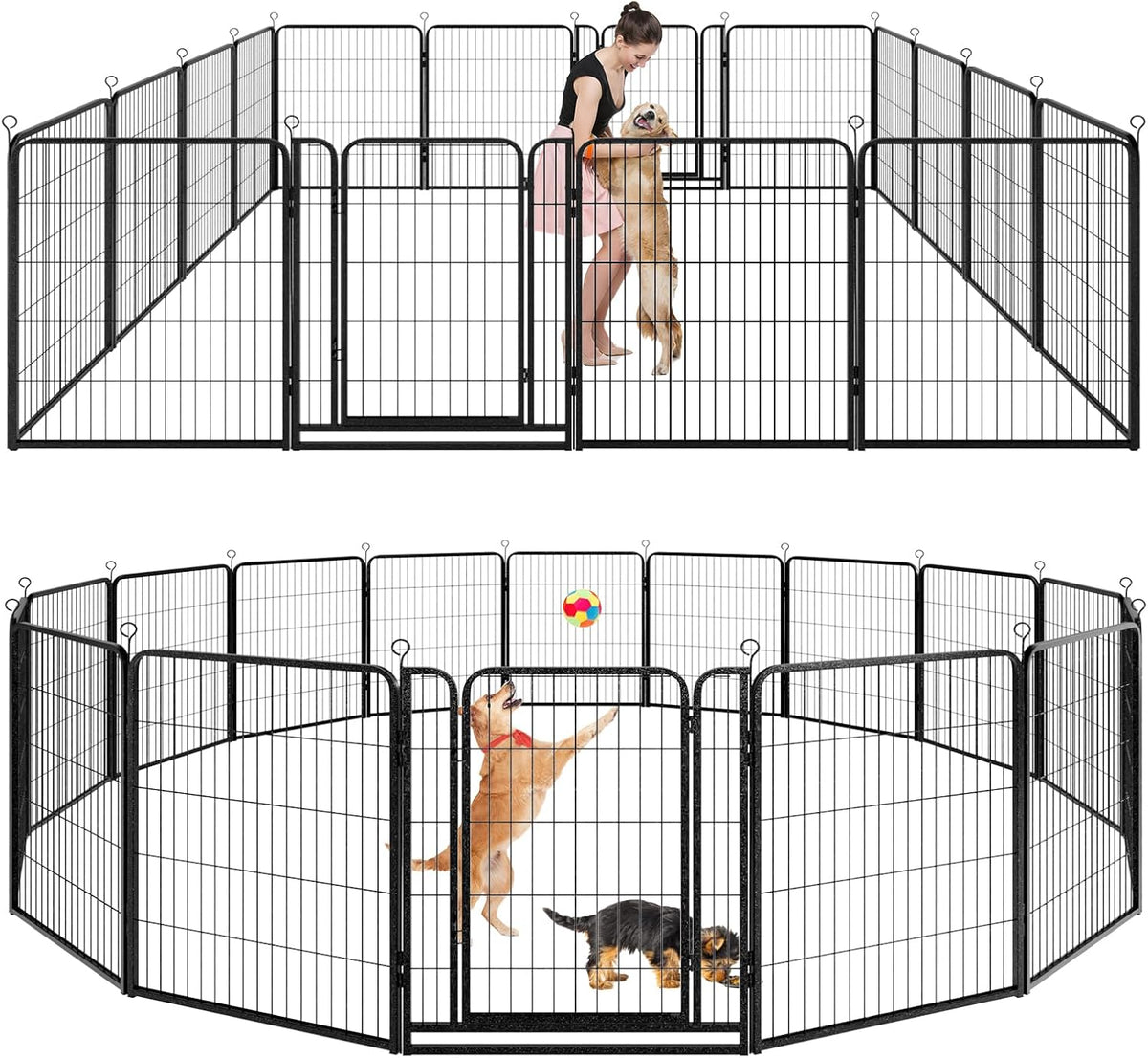 Dog Playpen Outdoor Extra Wide 16 Panels Heavy Duty Dog Fence 40" Height Anti-Rust with Doors