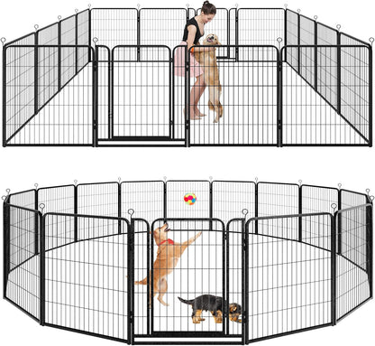 Dog Playpen Outdoor Extra Wide 16 Panels Heavy Duty Dog Fence 40" Height Anti-Rust with Doors