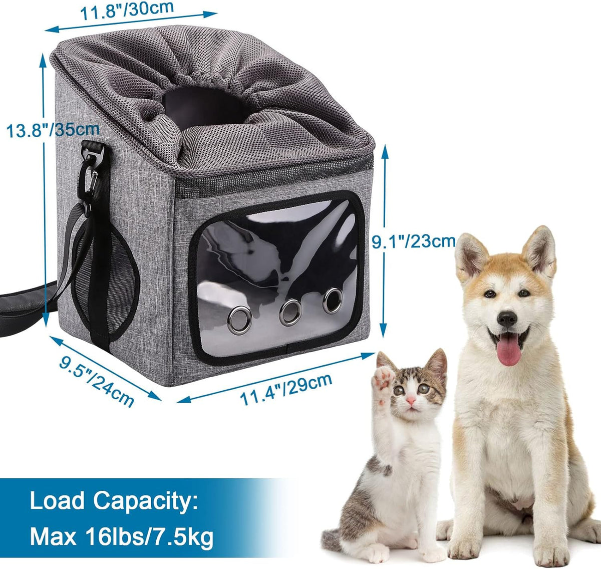 Ownpets Dog Bike Basket Foldable Pet Carrier, Dog Car Booster Seat with Mesh Windows, Adjustable