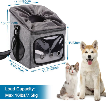 Ownpets Dog Bike Basket Foldable Pet Carrier, Dog Car Booster Seat with Mesh Windows, Adjustable