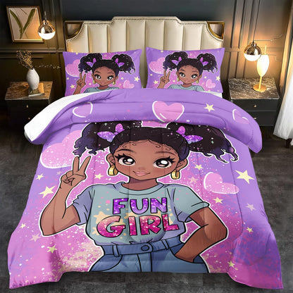 African American Black Girl Comforter Set King Size,Cute Black Girl Bedding Set King for