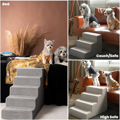 MEWANG Dog Stairs for Small & Medium Dogs and Old Cats –3/4/ 5 Steps High-Density Foam Pet Ramp for