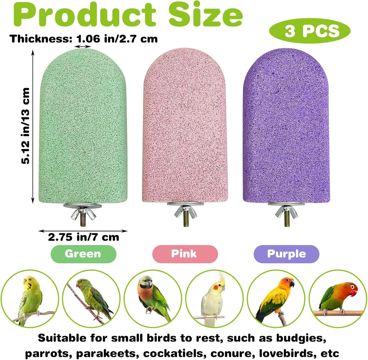 PINVNBY 3 PCS Bird Perches Calcium Parrot Perch Stand Bird Beak Grinding Stone Foot Claws Trimmer