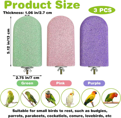 PINVNBY 3 PCS Bird Perches Calcium Parrot Perch Stand Bird Beak Grinding Stone Foot Claws Trimmer