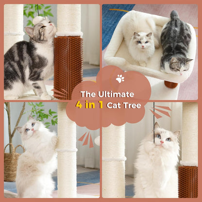 Cat Tree Tower for Large Cats Cat Scratching Post with Cat Self Groomer, 20x15.7” Wide Top Bed