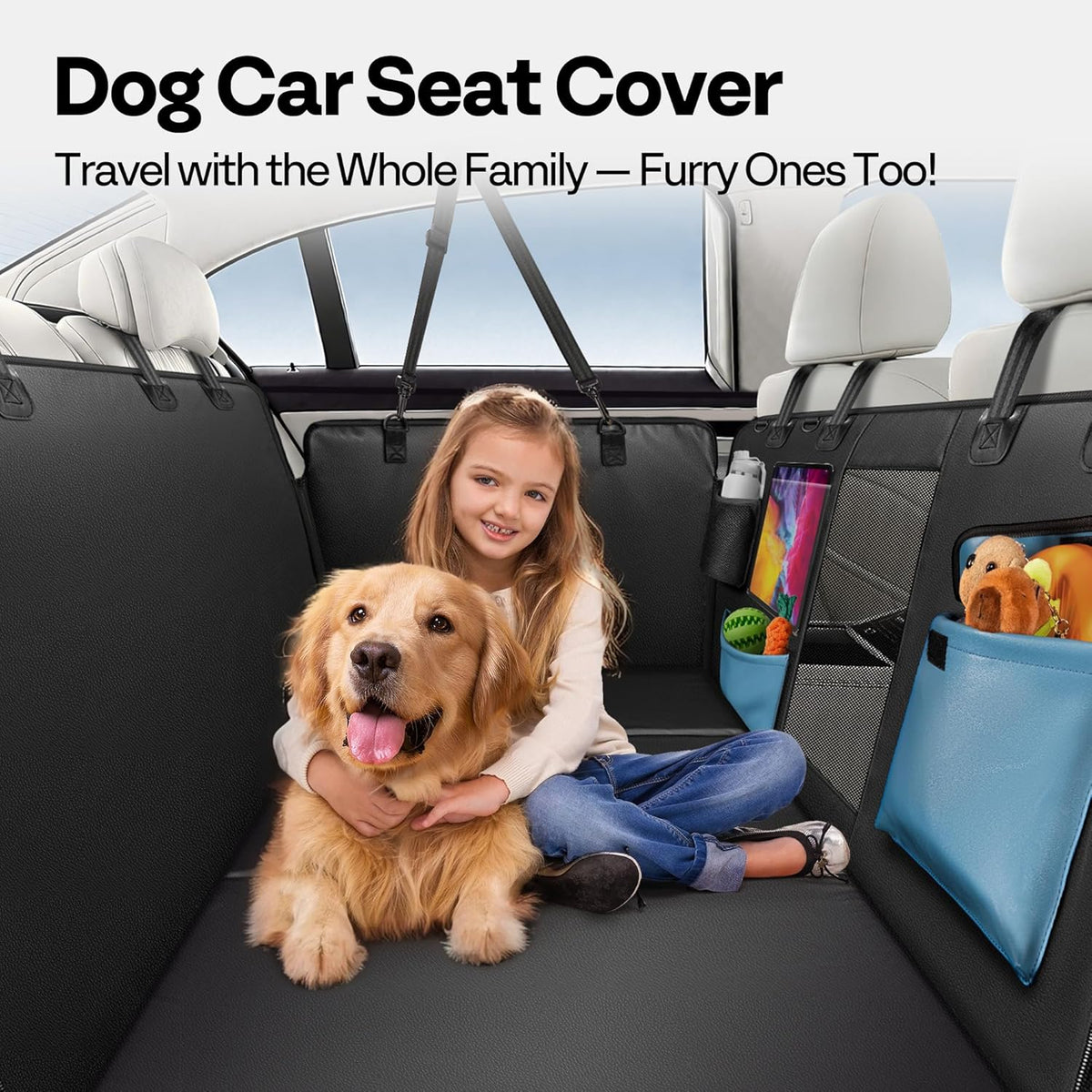 Dog Car Seat Cover for Back Seat 53", Upgraded PU Leather Back Seat Extender with Hard Bottom Holds