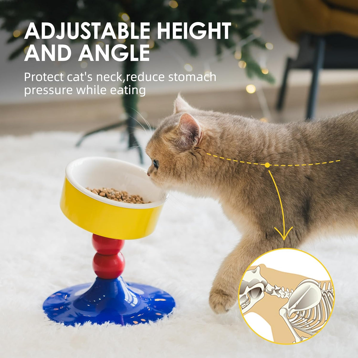 Ceramic Elevated Raised Cat Bowls,Cat Food Dish with Stand, 3 Height Adjustable Raised Dog Bowl