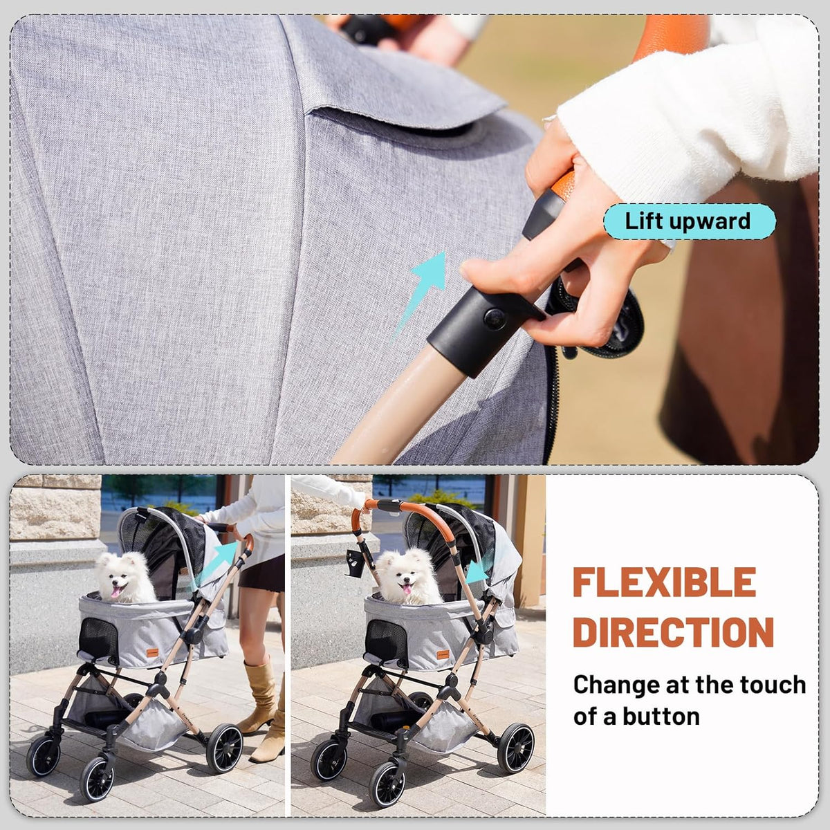 EchoSmile Small Medium Dogs Stroller 4-Wheel Pet Strollers for Medium Dogs Up to 50lbs, One Click