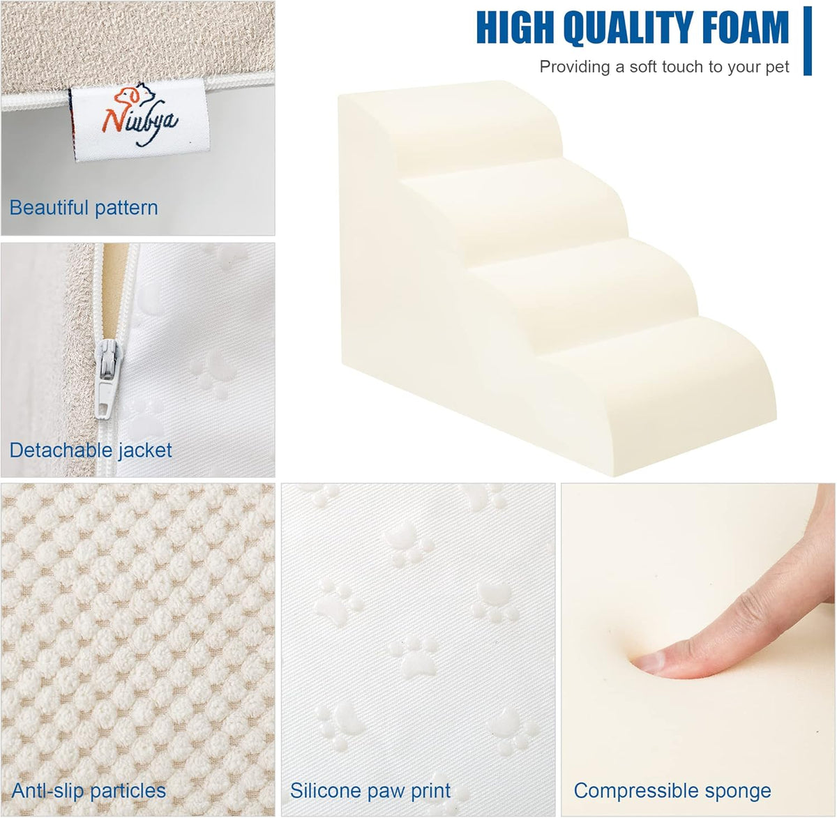 Dog Stairs for Small Dogs - High Density Foam Pet Steps, Extra Wide Dog Ramp with Non-Slip Bottom