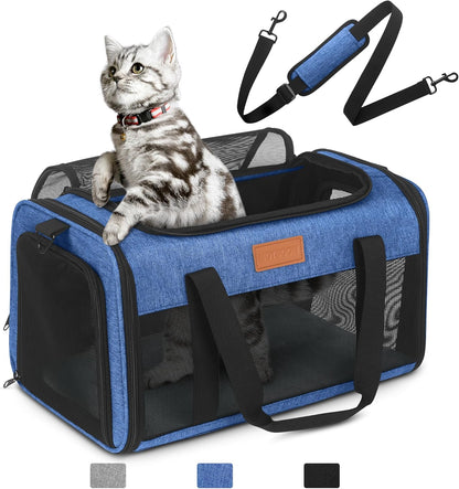 PETUX TSA Approved Pet Carrier in Cabin, 17"x11"x9.5" Soft Cat Carriers for Small Cat up to 12 lb