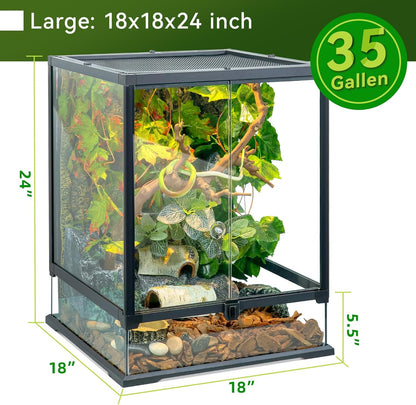 Glass Reptile Tank Front Opening Terrarium Suitable for Leopard Geckos, Snakes, Tree Frogs