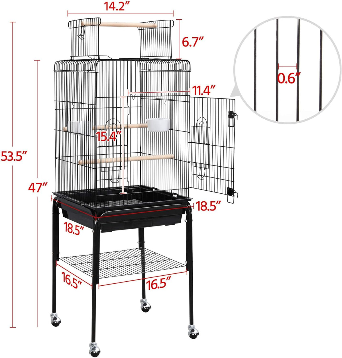 Yaheetech Open Top Rolling Parrot Bird Cage for Cockatiel Sun Parakeet Green Cheek Conure Mid-Sized