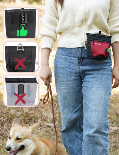 Gobeigo Dog Treat Pouch and Training Clicker, Upgrade Two Magnetic Closure to Prevent Spills, 2 Cup
