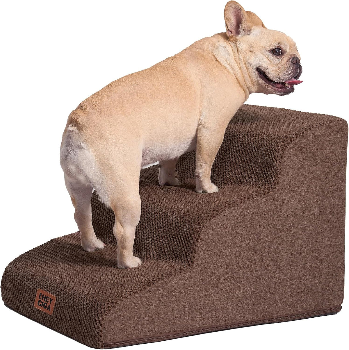 EHEYCIGA Curved Dog Stairs Ramp for Small Dogs 15.7" H, 3-Step Dog Steps for Couch Sofa and Chair