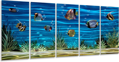 SYGALLERIER School Of Fish Metal Wall Art Handcrafted 3D Coastal Aluminum Artwork Modern Abstract