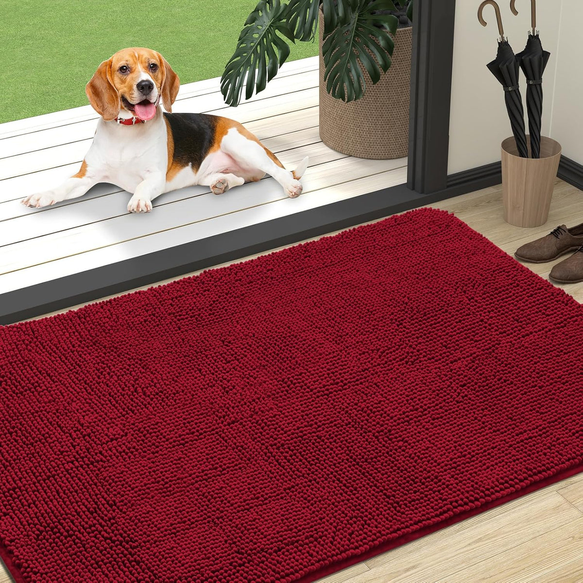 OLANLY Dog Door Mat for Muddy Paws 47x32, Absorbs Moisture and Dirt, Absorbent Non-Slip Washable