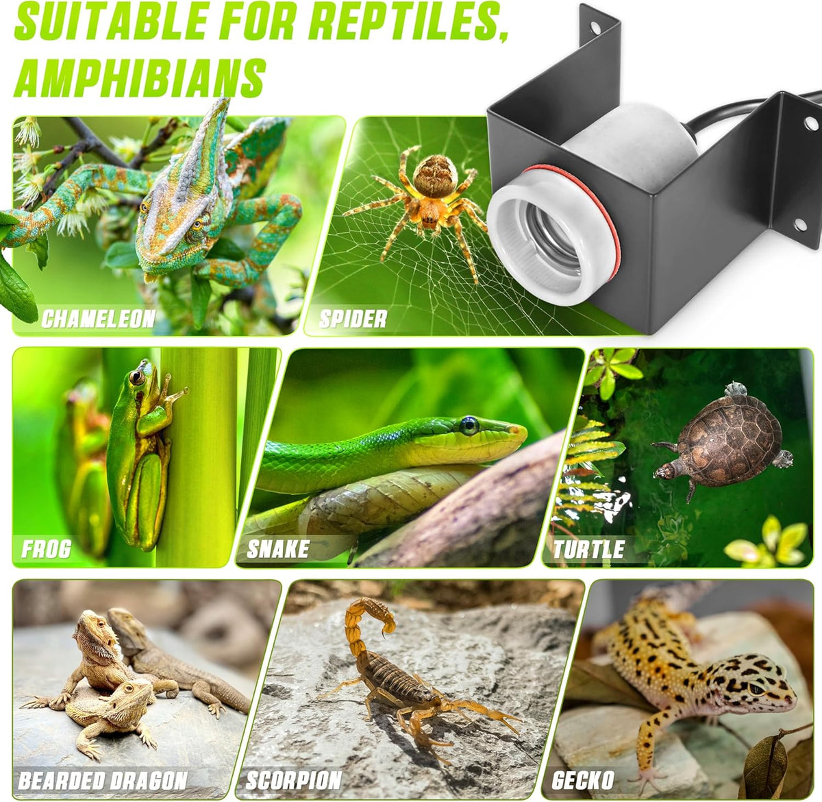 Reptile Ceramic Socket, Heat Lamp Holder for Terrariums and Vivariums, Gecko Lizard Heat Lamp