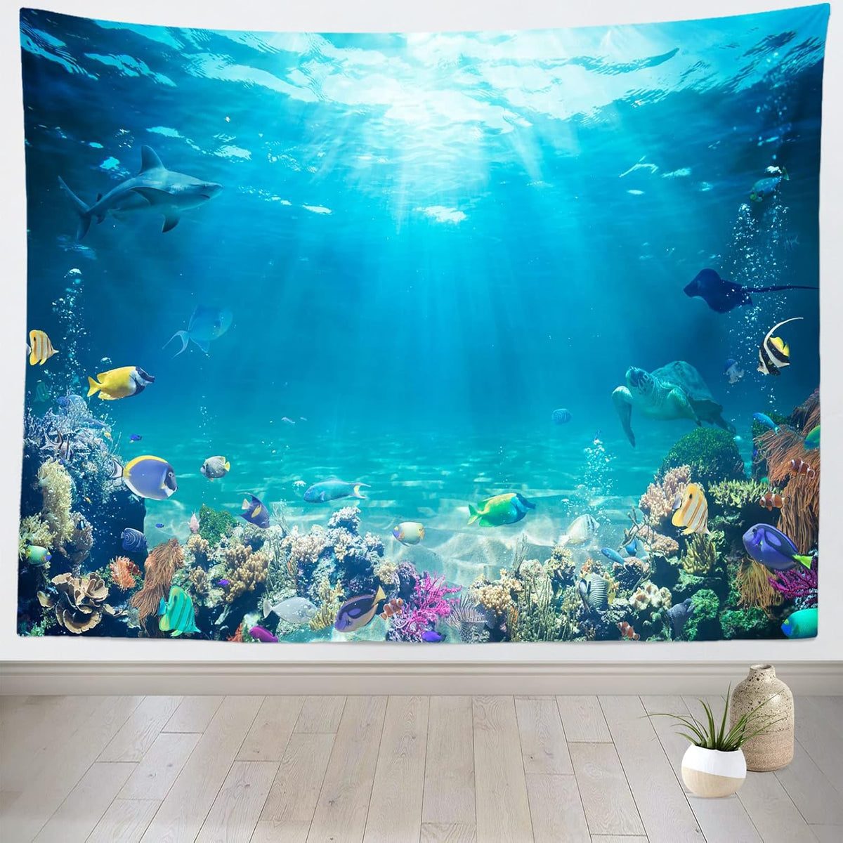 Loccor Underwater World Tapestry Blue Ocean Wall Hanging Under the Sea Coral Reef Wall Tapestry