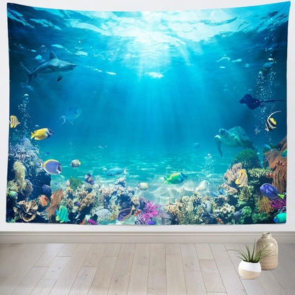 Loccor Underwater World Tapestry Large Blue Ocean Wall Hanging 105X70 Inches Under the Sea Coral