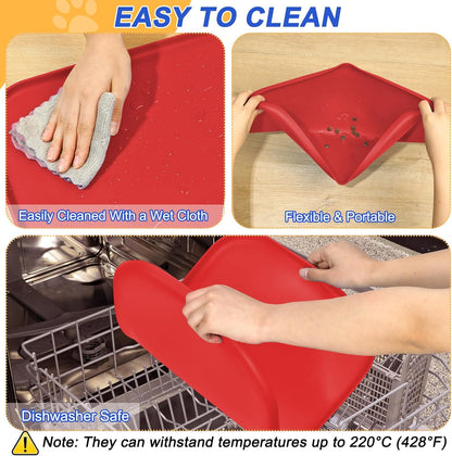 Silicone Pet Feeding Mat with Raised Edge for Food and Water, Dog Bowl Mats, Cat Bowls Placemat