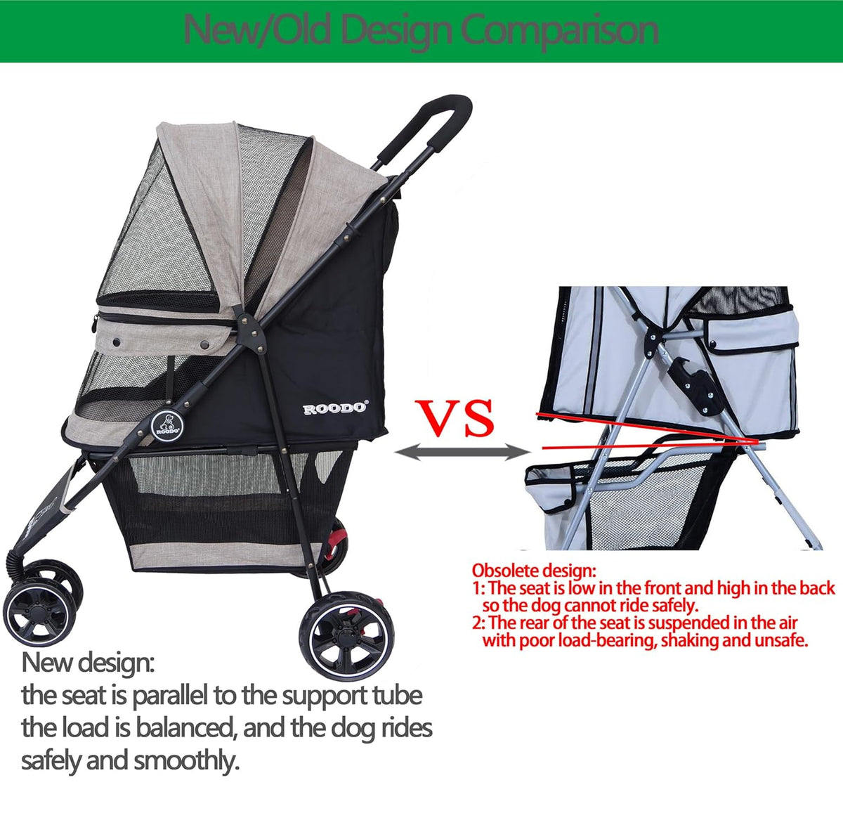 ROODO 3 Wheel Dog Pet Cat Stroller Best Lightweight Foldable Compact Portable Jogger All Terrain