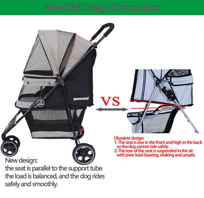 ROODO 3 Wheel Dog Pet Cat Stroller Best Lightweight Foldable Compact Portable Jogger All Terrain