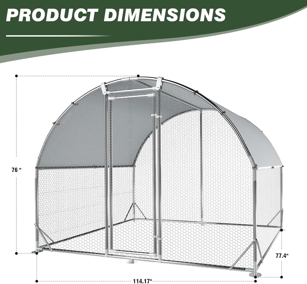 4ever2buy Large Metal Chicken Coop with Run Walk-in Poultry Cage Chicken Runs House Pen Cage Dome
