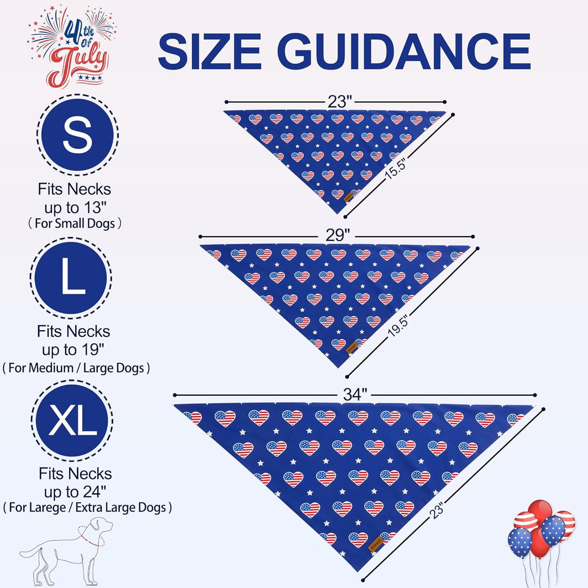 4th of July Dog Bandanas - 2 Pack Reversible American Flag Pet Scarf for Boy and Girl | Premium