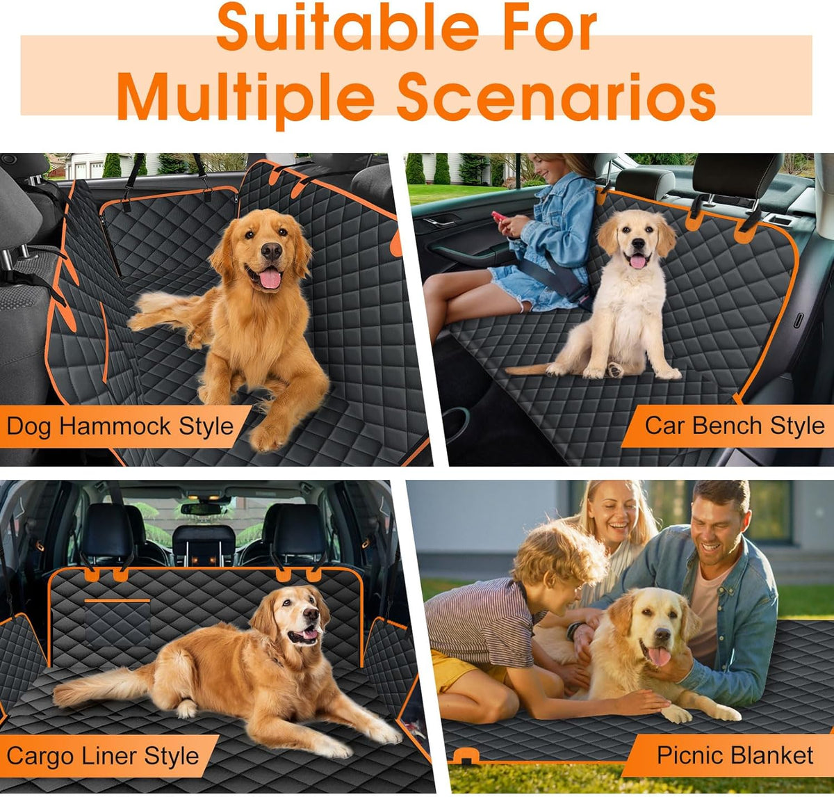 Dog Car Seat Cover, Durable Waterproof Scratch Proof Nonslip Dog Hammock, Back Seat Covers with