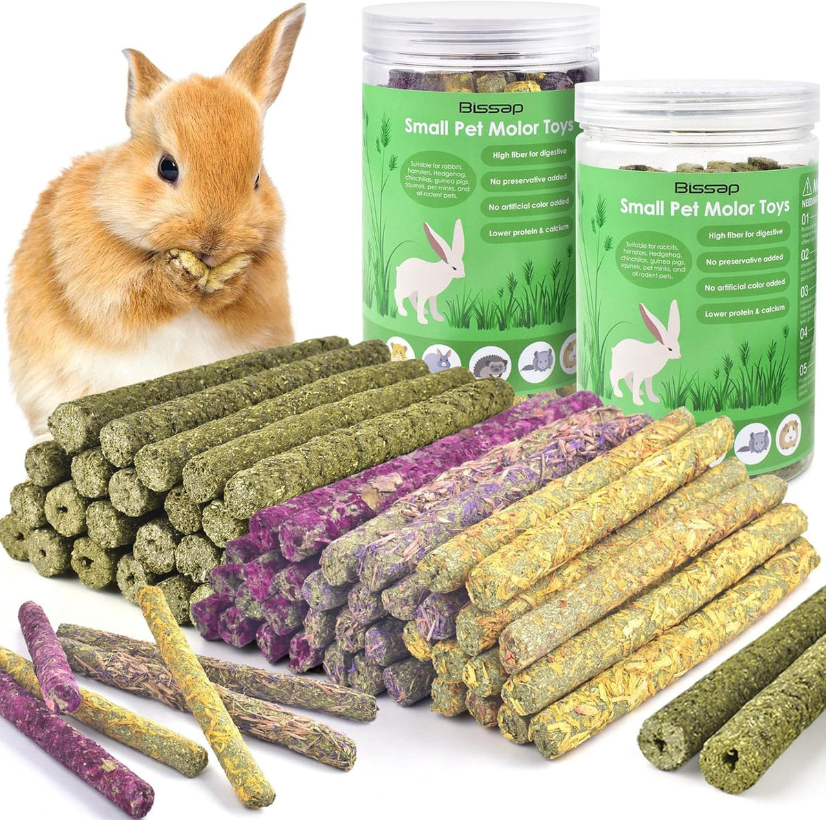 Bissap 76PCS Rabbit Chew Sticks, Mixed Natural Timothy Hay Flower Rose Dahlberg Daisy and