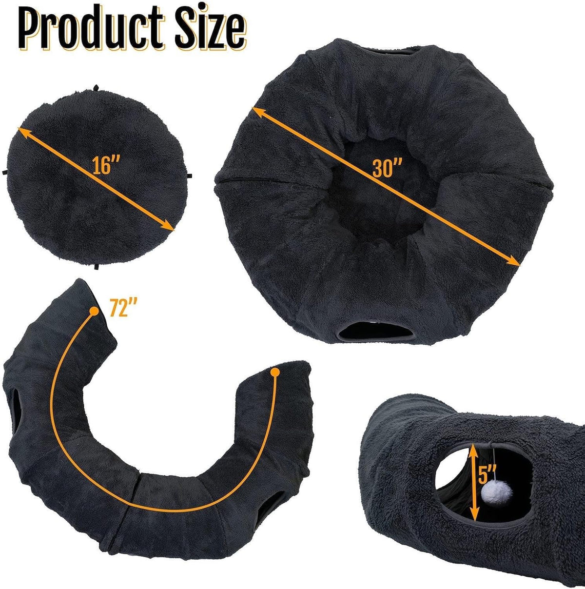 R1M Cat Tunnel Bed for Indoor Cats, Cute Cat Donut Tunnel Toys for Small, Larger Cats with Two Fish