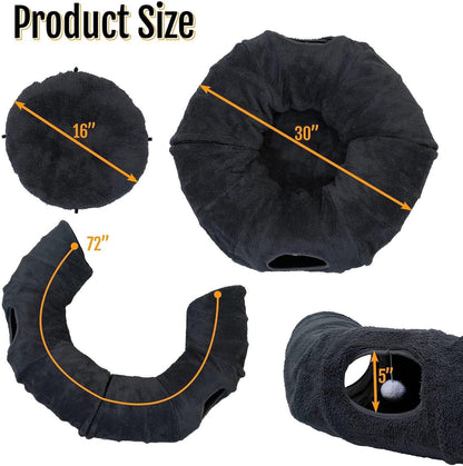 R1M Cat Tunnel Bed for Indoor Cats, Cute Cat Donut Tunnel Toys for Small, Larger Cats with Two Fish