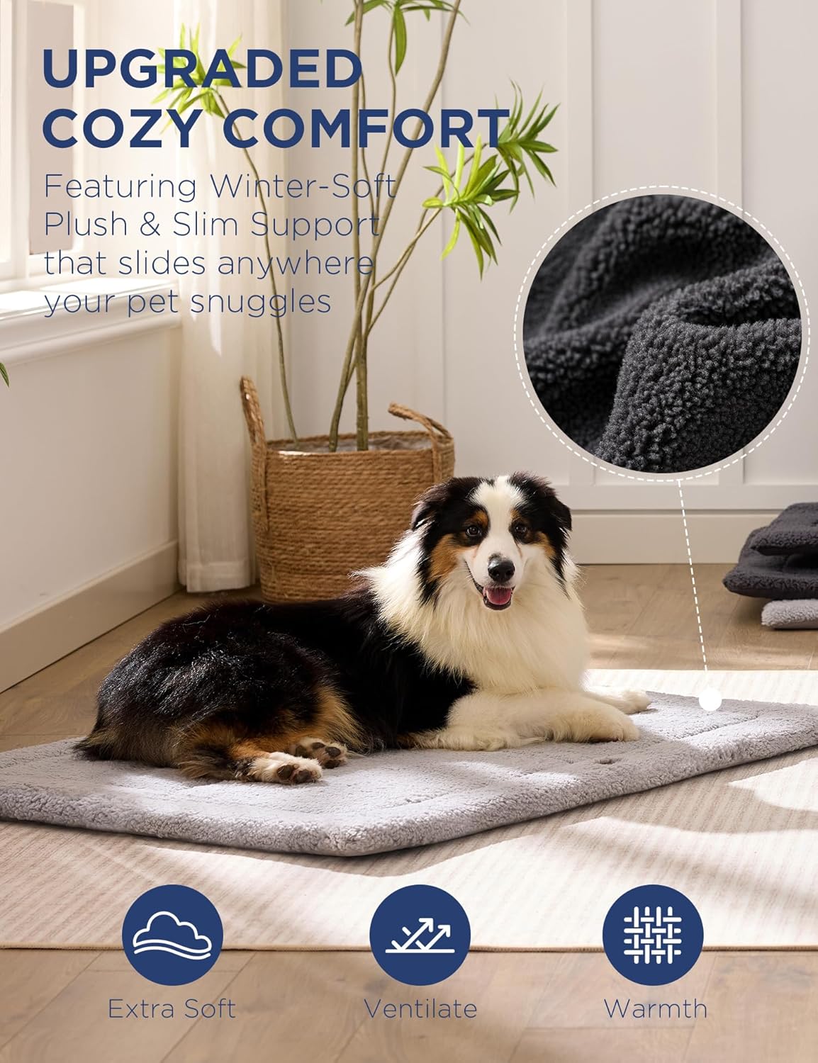 Joydeco Low Profile Dog Crate Mat Reversible Bed Pad, Washable Dog Pad Mat with Ultra Soft Fleece