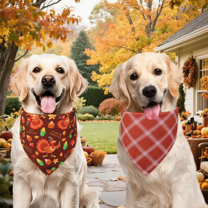 Thanksgiving Dog Bandanas XLarge 3PCS, 6 Pattern Fall Scarf for Boy and Girl, Pumpkin Leaves Rugby