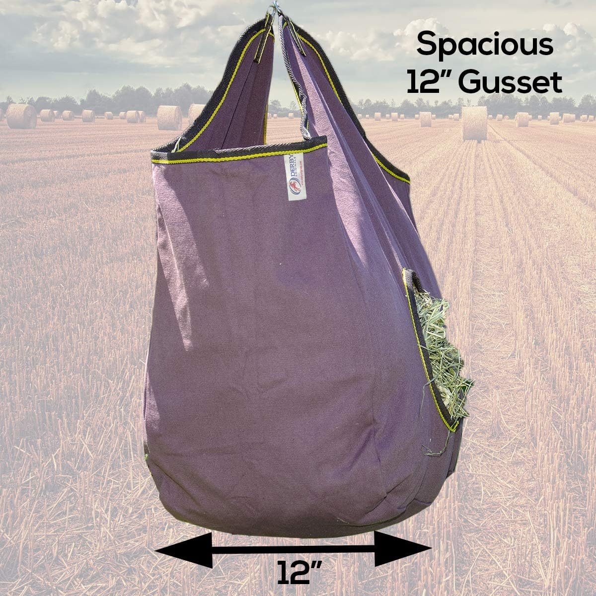Derby Originals Large 24 OZ Canvas Horse Hay Bag 2 Sided Combo Design X Wide Gusset and 6 Month