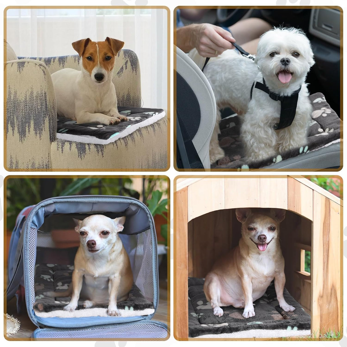 4 Pack Ultra Soft Dog Cat Bed Mat with Cute Prints Reversible Fleece Dog Crate Kennel Pad Cozy