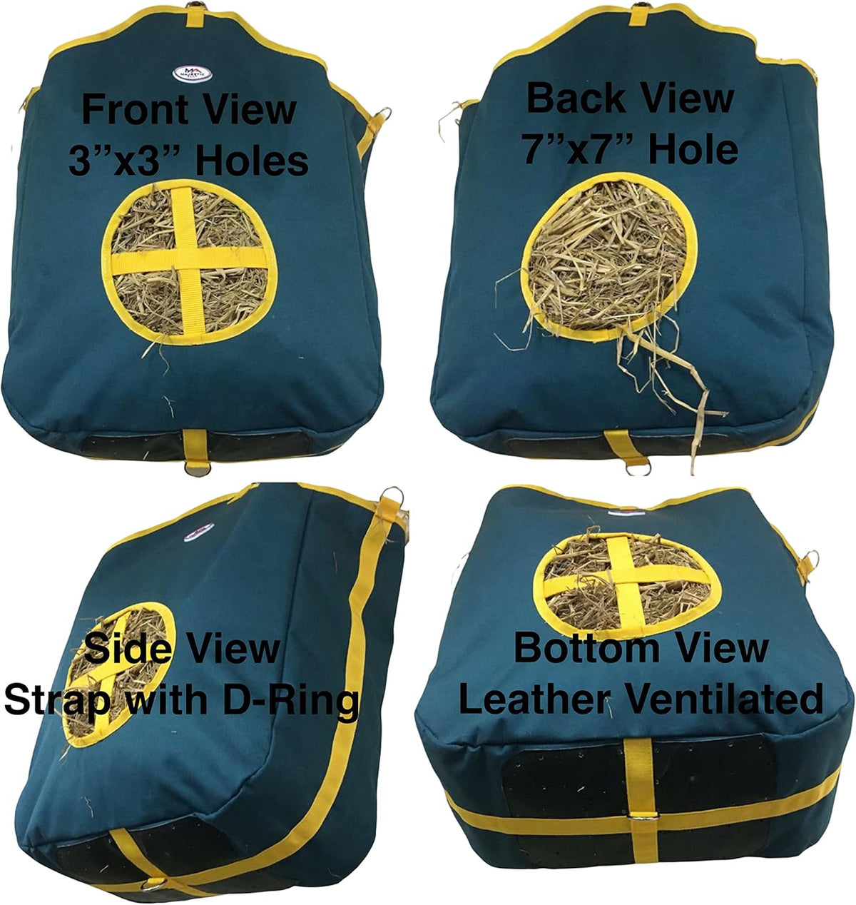 Majestic Ally Nylon Hay Feeder Tote Bag for Horse, Goat, Sheep - Double Sides Open Feed Hole with