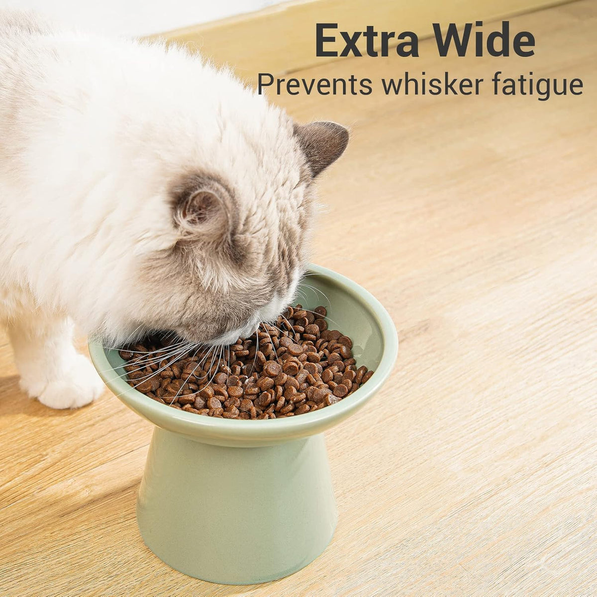Extra Wide Elevated Ceramic Cat Food Bowl - 6.2" Shallow Dish for Whisker Fatigue Relief, 5" Height