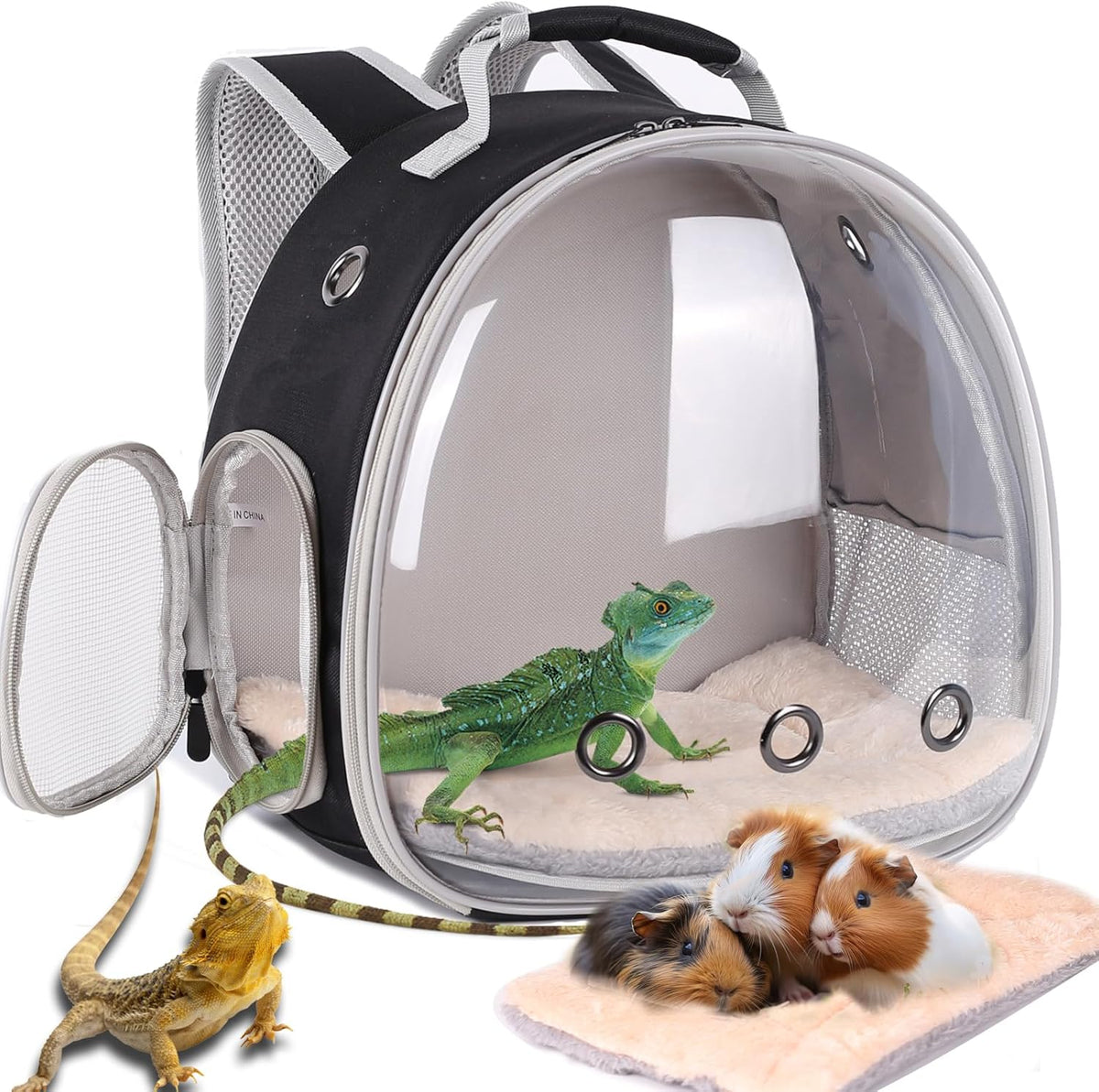 Portable Travel pet Backpack Carrier with Self Warming Pet Bed Set, Guinea Pig Carrier for