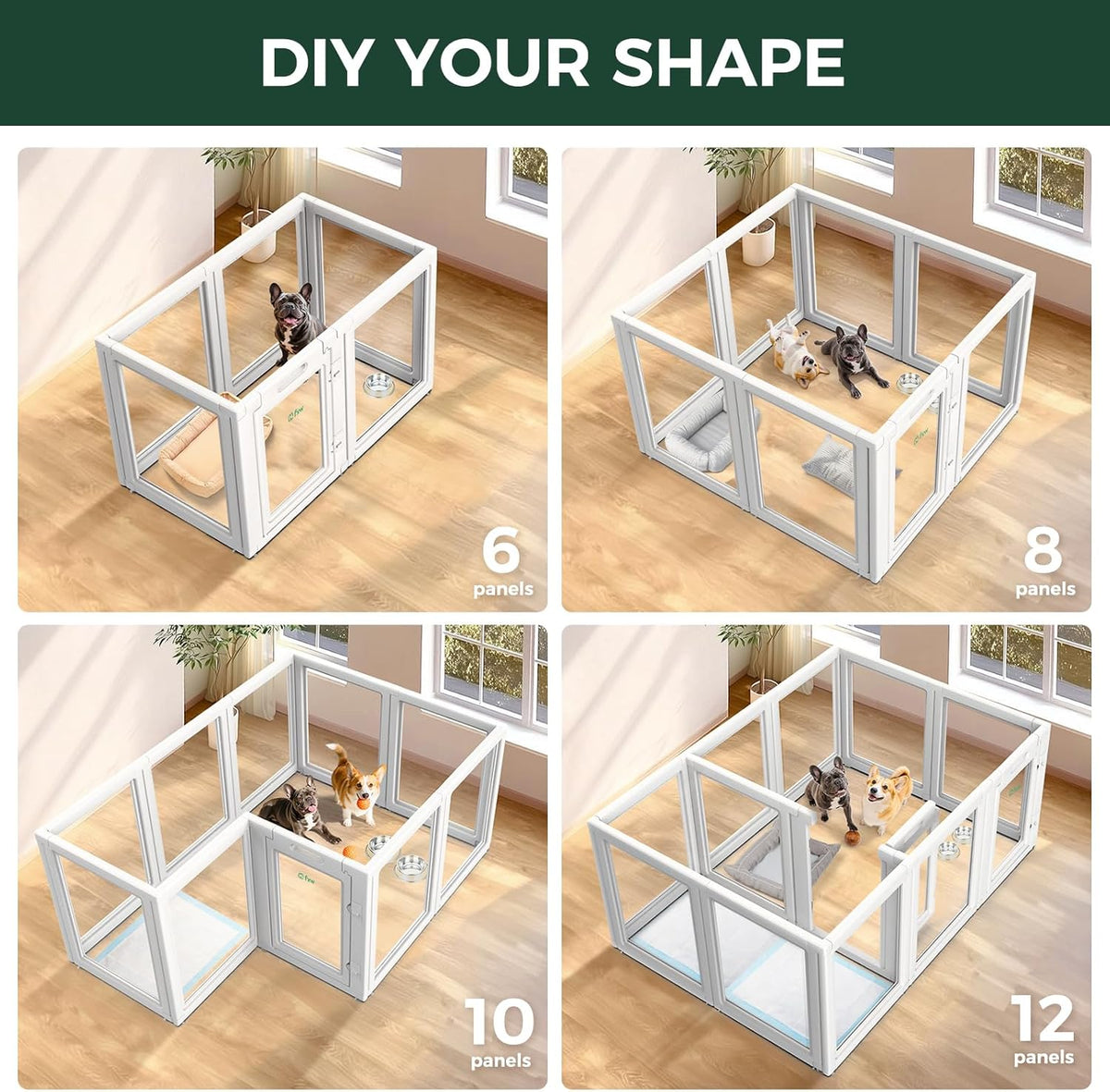 FXW AuraSpace Acrylic Indoor Unleashed Dog Playpen for Small and Medium Dogs, 30 Inch, 16 Panels