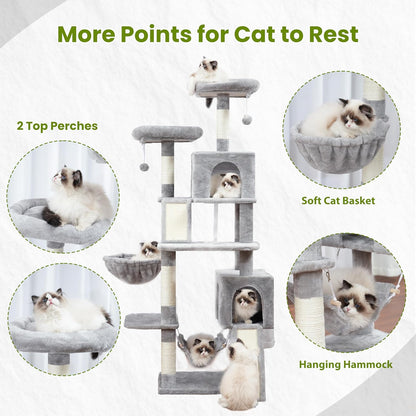 Cat Tree for Indoor Cats, 71'' (180cm) Multi-Level Cat Tower for Large Adult, Sturdy Cat Tree House