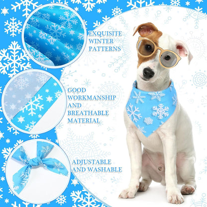 Abbylike 100 Pieces Winter Dog Bandanas Bulk Blue Snowflake Dog Bandanas for Pets Triangle Kerchief