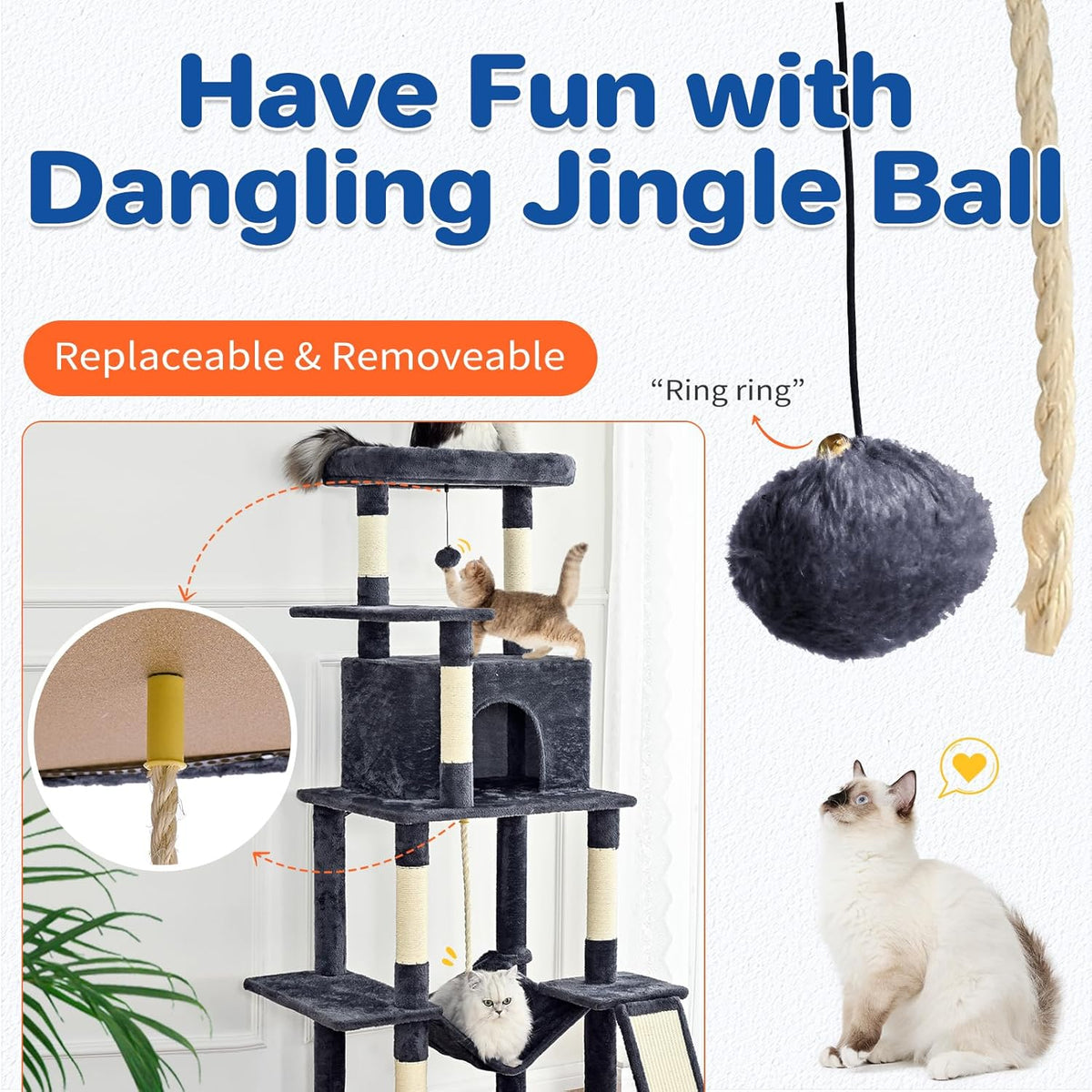 Cat Tree Tower 63in Multi-Level Cat Tower for Indoor Cats with Sisal Scratching Posts, Condo