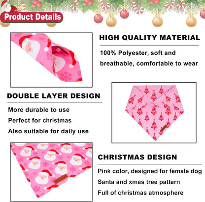 ADOGGYGO Christmas Dog Bandana, Xmas Tree Santa Pet Scarf, Premium Durable Fabric, Adjustable Fit