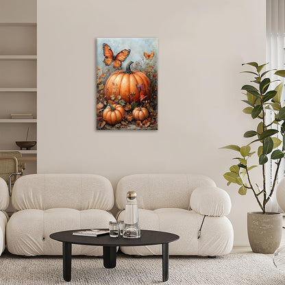 Fall Pumpkin Pictures Wall Art, Rustic Thanksgiving Bathroom Wall Decor, Farmhouse Autumn Butterfly