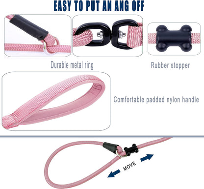 Slip Lead Dog Leash，Strong Nylon Rope Leash and Padded Handle,No Pull Outdoor Walking Training Lead