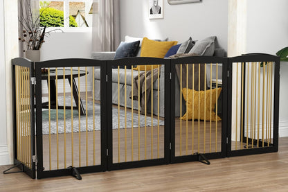 Freestanding Pet Gate for Dogs, Indoor Wooden Dog Gate for House, Extra Wide Dog gate, Foldable Dog